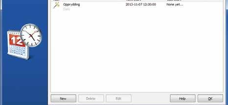 Siden du fremdeles ikke har planlagt noen, er lista tom. Klikk på knappen New for å legge inn din første oppgave.