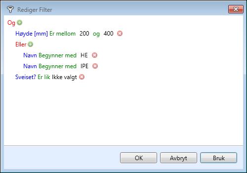 Versjon 1.3 ISY Design 4. Trykk «Bruk» for å bruke filteret uten å lukke filtreringsdialogen slik at du kan se hvordan utvalget ser ut, eller trykk «OK» for å bruke filteret og lukke dialogen.
