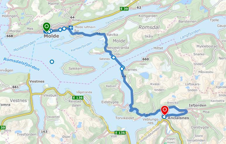 Møtested Tindesenteret i Åndalsnes sentrum. Retur kl 14.50. Ferje 15.35.