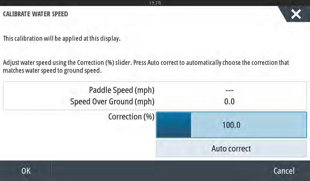 Del 4 - Oppsett og kalibreringer Velg Auto correct (automatisk korrigering) for å synkronisere skovlhjulet med GPS-enhetens utdata (hvis en slik er installert på