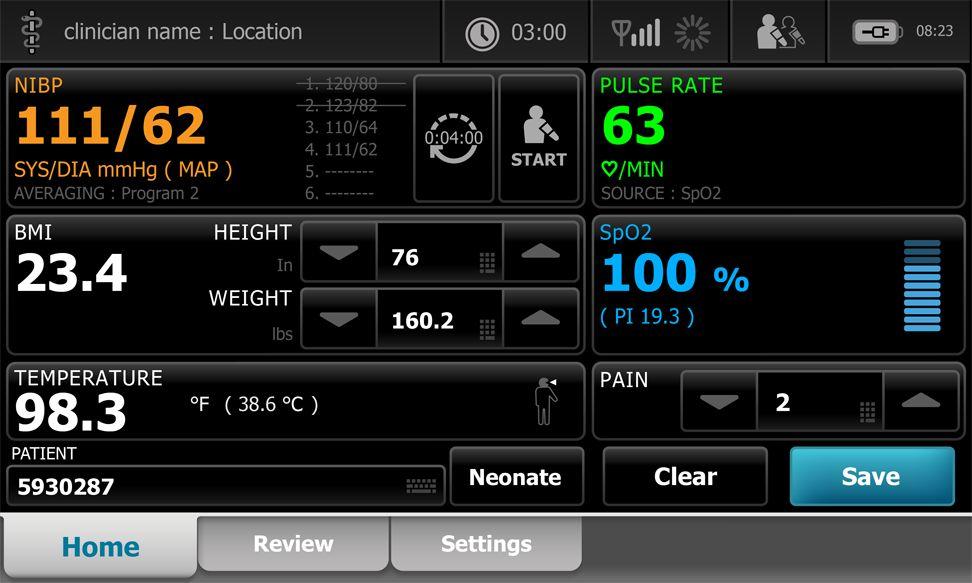 34 Oppstart Connex Spot-monitor Temperatur SpO2 BMI Høyde, vekt, smerte USB- og Bluetooth -funksjonalitet Profilen Intervals (Intervaller) Intervallerprofilen er optimalisert for ubemannet