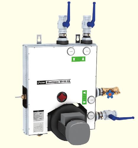 Shuntopac VÅ benyttes på system med variabel vannmengde i tilluftsbatteriets krets og konstant vannmengde i avtrekksluftsbatteriets krets.