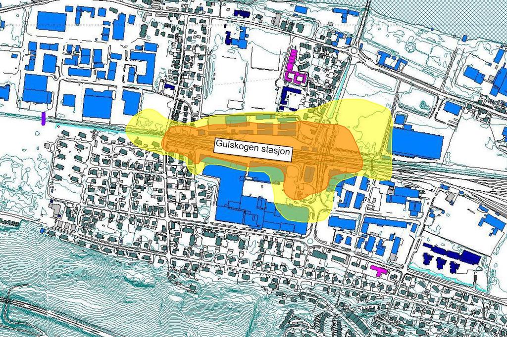 24 av 28 Gulskogen stasjon: Beregningsresultatet knyttet til forlengelse av plattformene og en utvidelse av stasjonsområdet på Gulskogen vises i Figur 12.