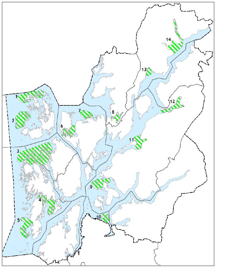 Regionalt viktige område for landskap, natur, friluftsliv og kulturminne Arealsone landskapsområde 1. Marsteinen Skorpo (Austevoll) 2. Møkster Skoltafjorden Fugløya (Austevoll) 3.