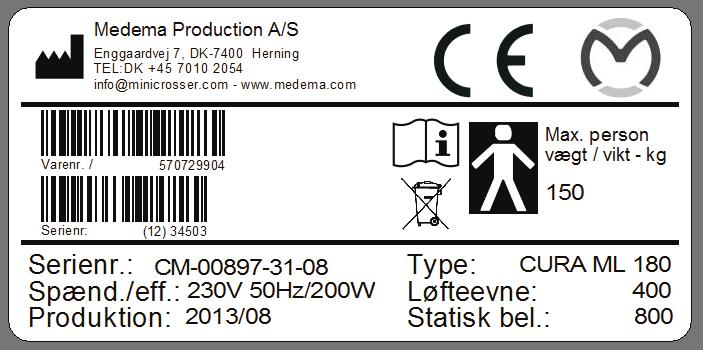 Vedlikehold Cura ML II krever ingen form for vedlikehold ut over vanlig Rengjøring. Merk! Motorer, elektronik eller håndbetjening må ALDRI åpnes.