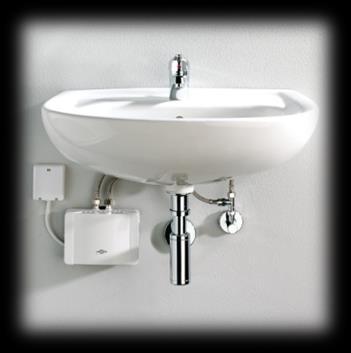 utstyres med perlator/ sparedusj For håndvask: Elektronisk gjennomstrømsvarmer Med innebygget, stillbar termostat Stilles mellom 35-45 gr.