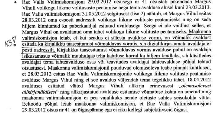 Rae Valla Valimiskimisjoni juhi kiri Maakonna