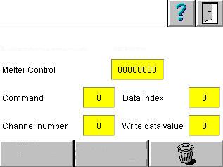 Protokollføøring aktivert Vise protokoll Standard Når Standard brukes: Melter Control i binær fremstilling Command i desimalfremstilling Data index i desimalfremstilling Channel number i