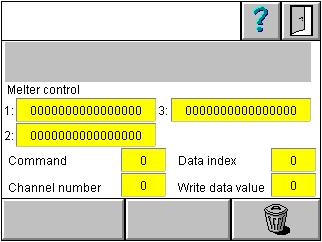 Control 2 i binær fremstilling Melter Control 3 i binær fremstilling Command i desimalfremstilling Data index i desimalfremstilling Channel number i desimalfremstilling Write data value i