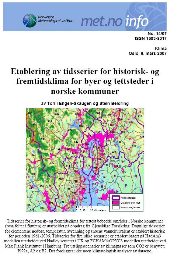 Det er laget daglige dataserier for alle tettsteder i hver av landets kommuner for: Temperatur Nedbør