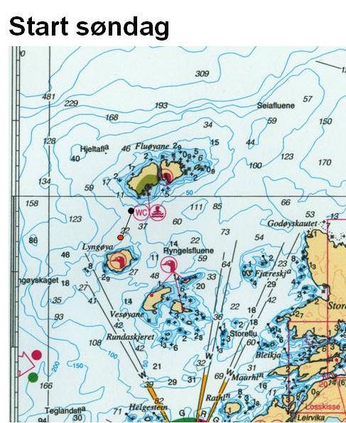 7 Start søndag - Våge Startlinje utlagt på vestsiden av sundet mellom Fluøyane og Lyngøy nord for