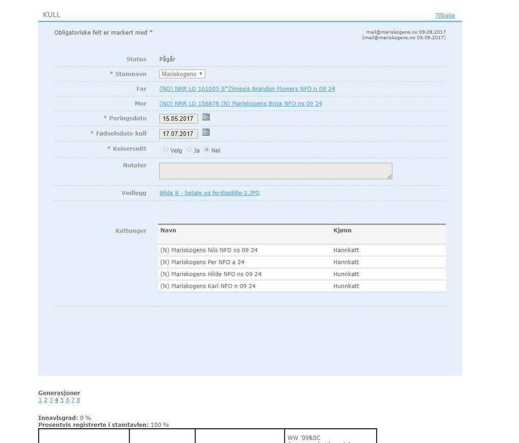 Min Katt er lagt opp til at når kullet er registrert og hver kattunge har fått sitt registreringsnummer så kan oppdretter selv legge inn ID-nummer og laste opp dokumentasjon på dette på hver enkelt