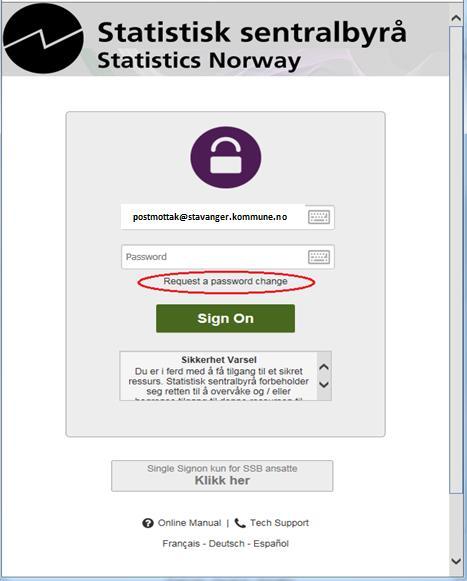 Glemt passord ved senere pålogging Har du glemt passord, kan du be om passordskifte på påloggingssiden: https://filsluse.ssb.
