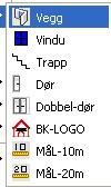 11.3 Tegnefunksjoner Følgende funksjoner skal brukes til å tegne bygget: 11.3.1 Dører Dør: Det blir tegnet en dør som ser slik ut: Her er 1. vegg den nederste.