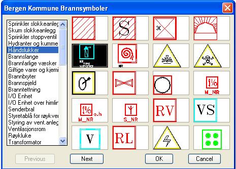 Innhenting av symboler som ikke er i symbolbibliotek: Velg «insert» Browse BKB BRANNTEGNINGER BK-BRANN DWG;