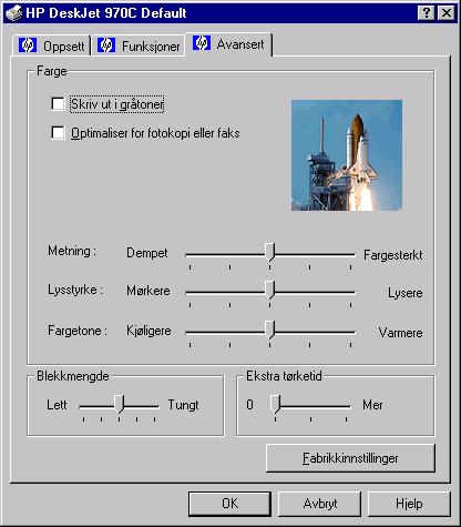 1 Bruke skriveren Kategorien Avansert Kryss av her når du vil skrive ut i gråtoner. Optimalisering er bare tilgjengelig når du skriver ut i gråtoner. Her ser du de gjeldende innstillingene.