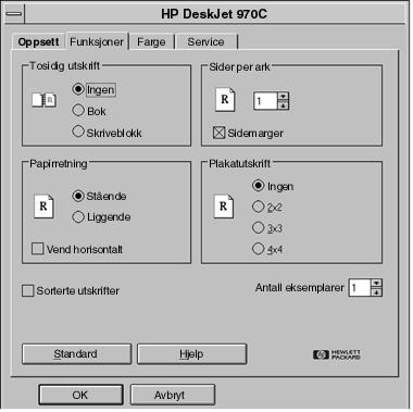mellom en rekke papirtyper. Klikk på Standardpapir for enkeltark eller Listepapir for sammenhengende sider.