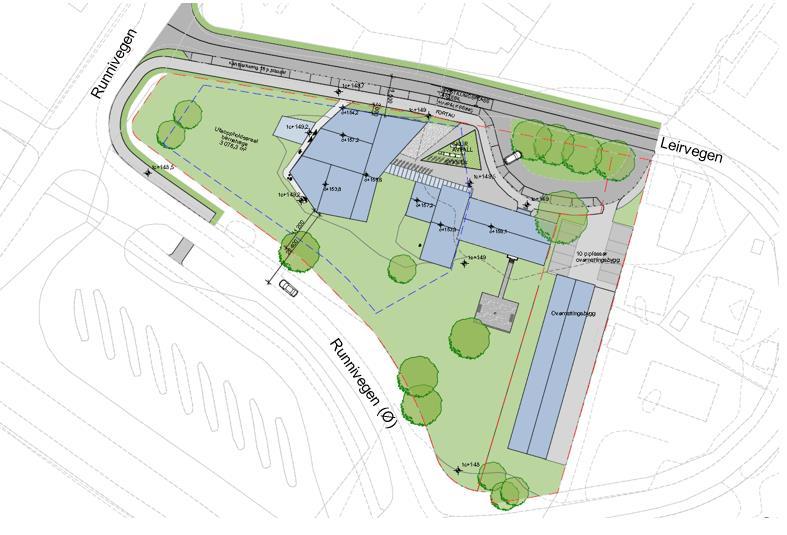 3. UTBYGGING BILTURER OG TRAFIKKFORDELING Det planlegges en atkomstsode med ensidig fortau fra Runnivegen og inn mot barnehagen. Figuren under viser planlagt utbygging.