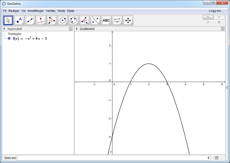 Vi har gitt funksjonen f(x) = x 2 + 4x 3 der vi ønsker å tegne opp grafen og markere punktet (4, f(4)). Vi tegner opp grafen slik vi har gjort tidligere.