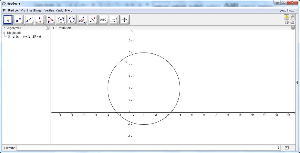 ØVELSE 9. KJEGLESNITT Som vi har nevnt innledningsvis, finnes det en rekke andre anvendelser av GeoGebra. En type kurver vi så langt ikke har berørt, er f.eks. sirkler og ellipser.