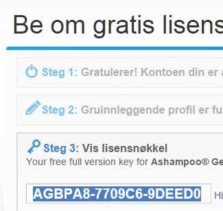 no/fordelssonen GetBack Photo i praksis Før du kan aktivere gratisversjonen av Ashampoo GetBack Photo må du opprette en gratis konto hos