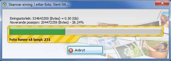 Når du har funnet enheten, klikker du på Søk etter foto!. 5 6 Søket er omfattende og tar lang tid. Ønsker du å avbryte underveis, gjør du det ved å klikke på Avbryt.