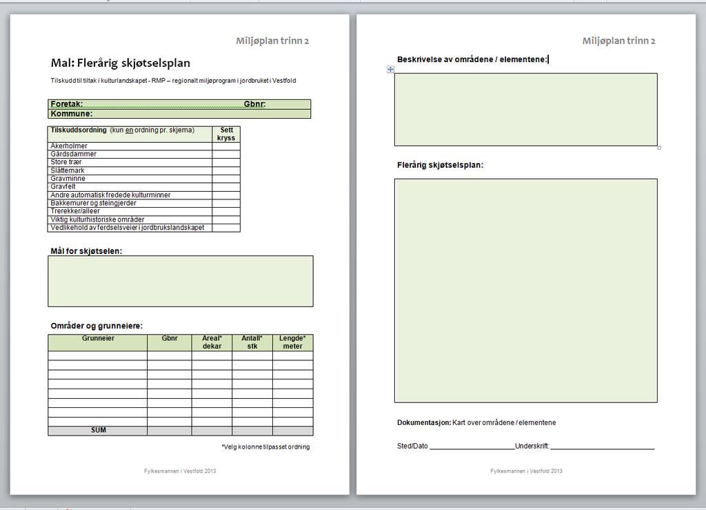 Eks: Mal for miljøplan trinn 2