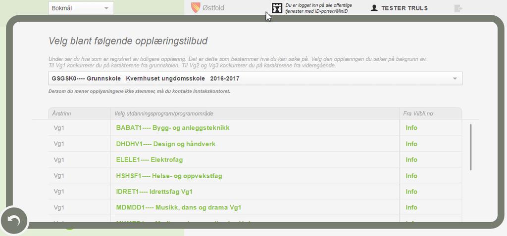 Valg av utdanningsprogram/programområde.