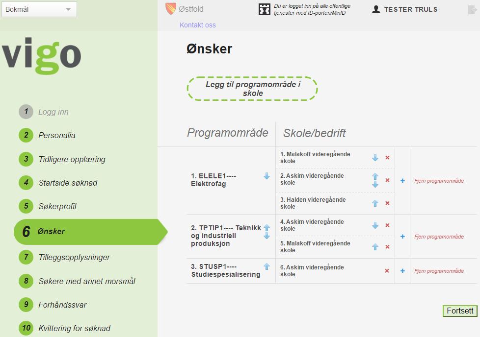 Oversikt over registrerte ønsker