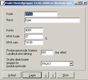 Omsetnad Skattedirektoratet All heimepakka frukt må ha satt prisgrupper Avlingsresultat, Pakka frukt Prisgrupper og Utvare.