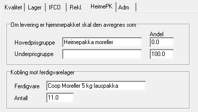 Gartnerhallen basert på produksjon av ferdigvarer: Heimepakka levering: Antall kassar inn må koplast mot ei ferdigvare, dette kan gjerast manuelt eller ved å kople kassetypen inn mot ei