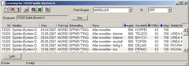 Sprøyting/gjødsling På klienten vel du knappen Plantingar på menylinja. Deretter vel du Sprøyting/gjødling.