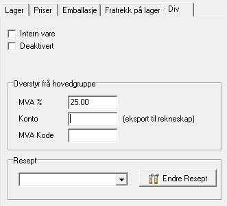 Fratrekk på lager Når ein produserer til ferdiglager kan programmet automatisk trekkja i frå andre varer som