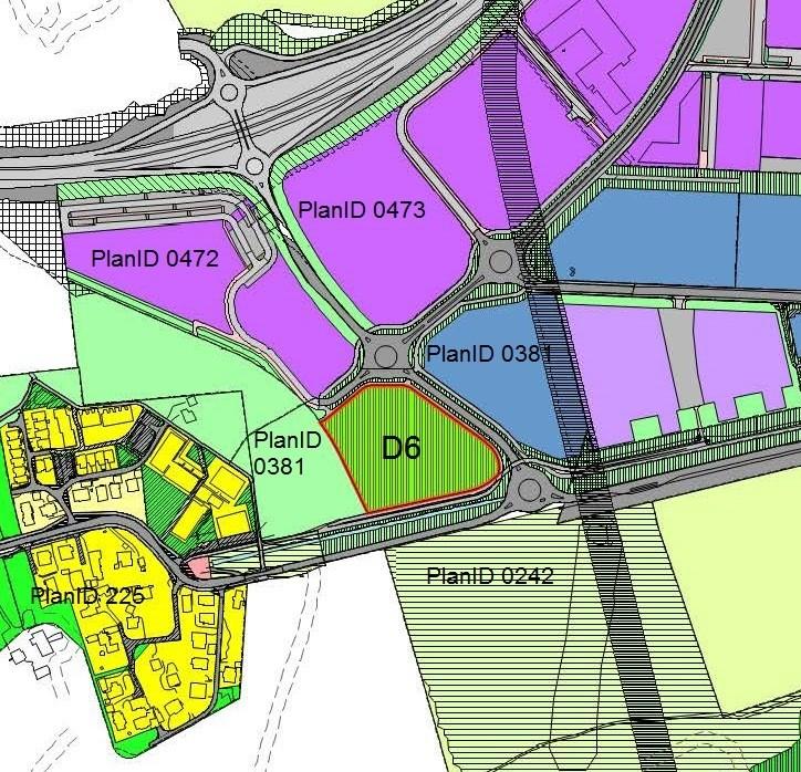 Felt D6 er regulert gjennom gjeldende reguleringsplan 0381 Forus Næringspark, Nordvestre del, Røyneberg Felt D som ble vedtatt 21.10.2009.