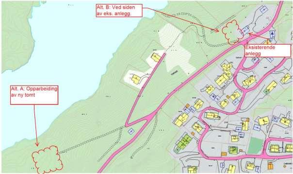 BILAG 3: ALTERNATIV PLASSERING AV RENSEANLEGG En alternativ plassering av renseanlegget er vist på alt. A nedenfor.