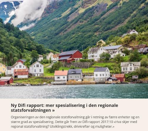 Færre og større einingar Ulike oppgåver og spesialisering skilja mellom regionkontor og direktorat blir viska ut Fellestenester blir etablerte Ulik regional inndeling eit avgrensa problem Viktigare