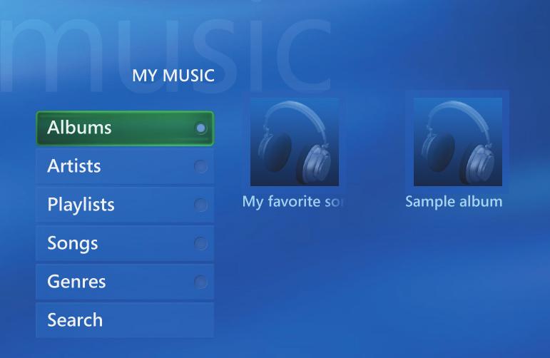 Bruke My Music med Media Ceter Du ka kopiere digitale musikkfiler og orgaisere et musikkbibliotek ved å bruke My Music (mi musikk) i Media Ceter eller ved å bruke Widows Media Player-programmet.