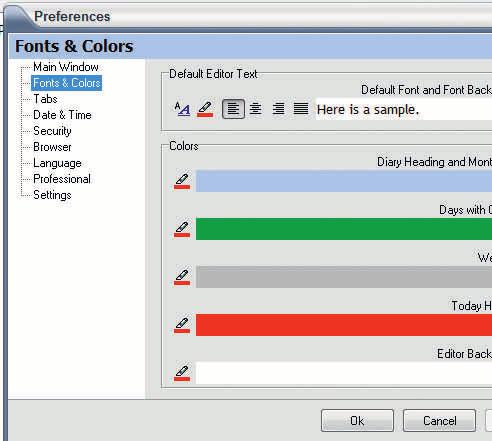 8 9 0 Klikk på View og velg Preferences. Hvis du klikker på punktet Fonts & Colors, kan du gi dagboka et annet utseende. I det øverste feltet kan du forandre på teksten.