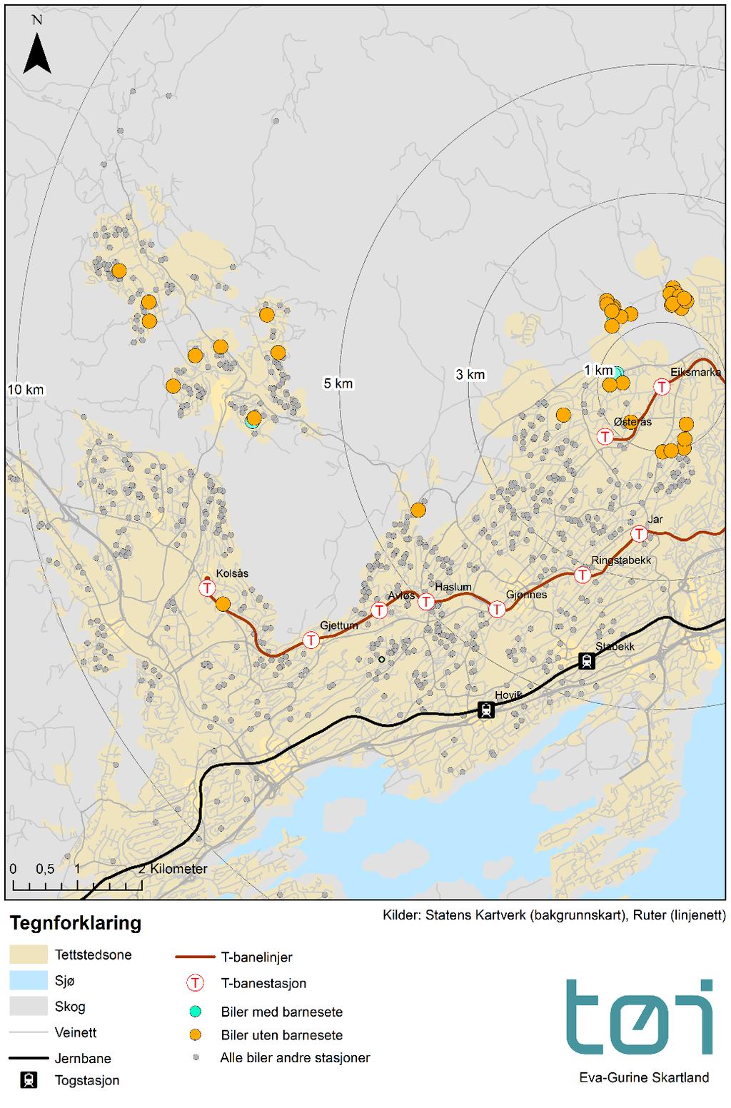 3.4.9 Eiksmarka T Eiksmarka T (figur 12) har en innfartsparkering med kapasitet for 56 biler, og denne var helt utnyttet på registreringstidspunktet.