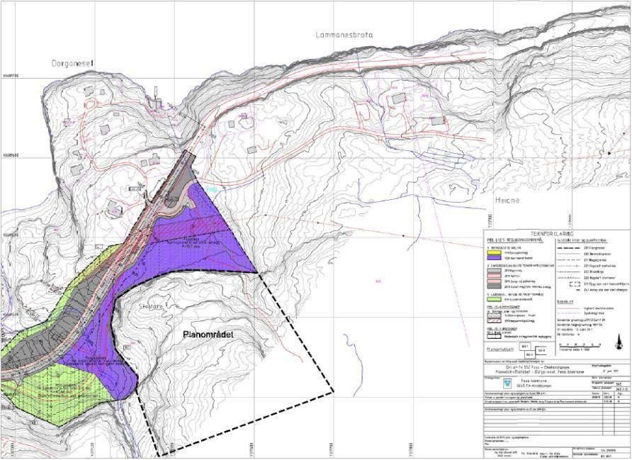 Figur 3: Reguleringsplan for Fv 552 parsell Kvålsneset-Dorganeset, planid: 1241_200805. 4.3 Planar under arbeid Det er ikkje kjennskap til pågåande reguleringsarbeid i området. 4.4 Føringar og rammer for planarbeidet 4.