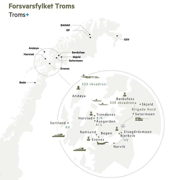 Faktisk: Troms er forsvarsfylket med forsvarskommuner FORSVARSFYLKET Troms ( Finnmark) Troms+ Nasjonale baser og enheter fra alle forsvarsgrener i fred Alliert trening/øving i fred,