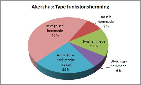 LEDSAGERE FOR FUNKSJONSHEMMEDE I KOLLEKTIVTRAFIKKEN 10 Figur 2: Type funksjonshemning Akershus Til hvilke aktiviteter ble ledsagerbeviset