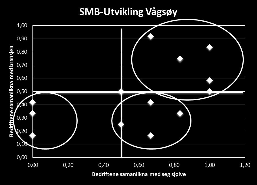 SMB-utvikling Vågsøy ser vi at vi på denne måten lett kan identifisere ulike grupper av bedrifter, bedriftene oppe til