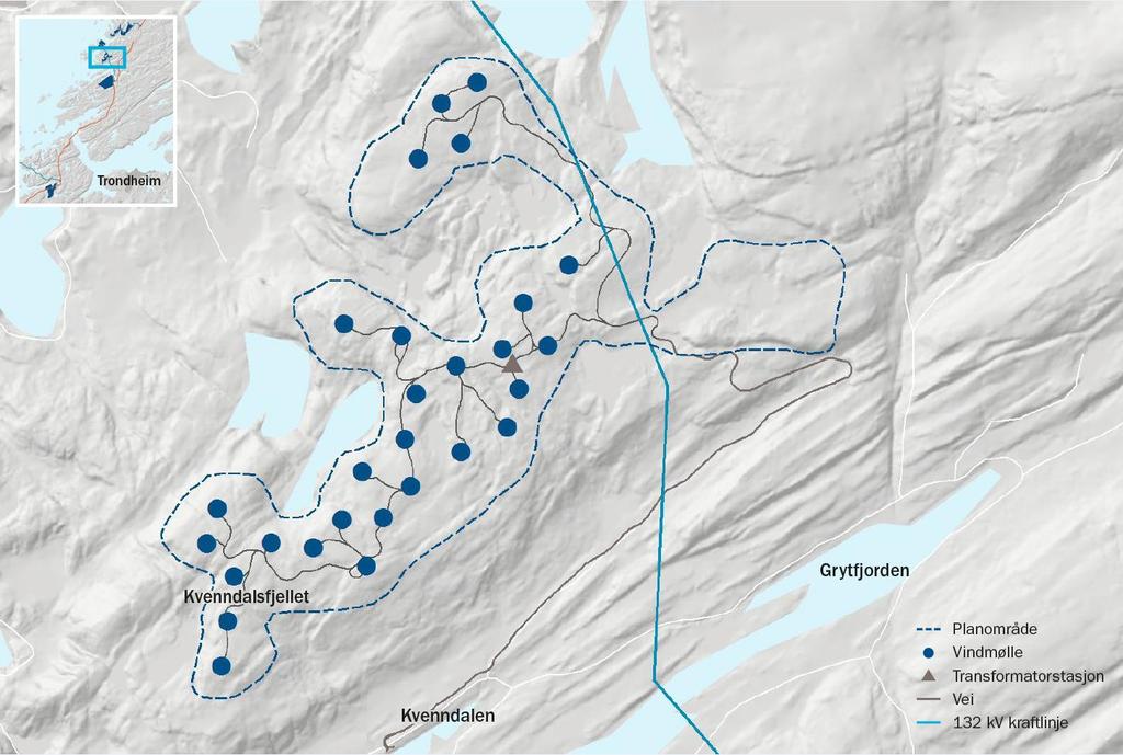 Kvenndalsfjellet vindpark Installert effekt: 100,8 MW Antall turbiner: 28 Produksjon: ~ 360 GWh Fulllastimer: ~ 3570 Middelvind: 8,5 m/s Øvrige nøkkeldata: -