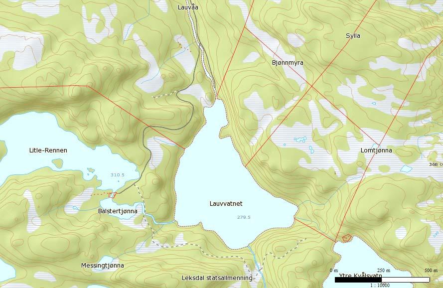 3.1.2 Leksavassdraget med Lauvvatnet Leksa er ei sideelv til Stjørdalselva i og munner ut ved Hell. Det totale nedbørfeltet er 12 km².