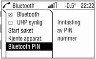 Når mobiltelefonen er satt inn i adapteren, vises telefonmenyen eller menyen Bluetooth på displayet. Når mobiltelefonen ikke er satt inn i adapteren, vises Bluetooth -menyen på displayet.