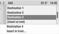Navigering 51 Legge til turetapper 1. Velg Destin. Input (legge inn reisemål) eller Destination mem. (lagrede reisemål) fra Edit (redigere) menyen. 2.