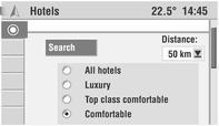 Navigering 53 velge de respektive underkategoriene (f.eks. Alle hoteller, Kategorier, Ekstra, Søk med navn).