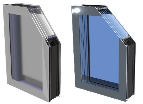 Figur 25 Q-Air fasadesystem med integrert polymerprofil Glass dekker profil inne og ute.