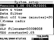 10.2 Innstiling av dato og klokke Figur 10.2 Skjermbildet System Setup MERK: Den første linjen i systemoppsettsmenyen viser programvareversjonen på instrumentet ditt.
